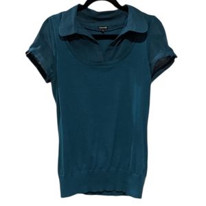 Teal Short Sleeved Collared Blouse, Size Large